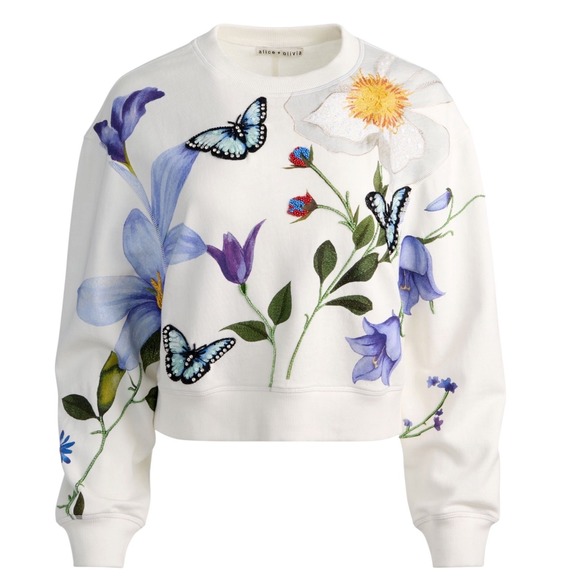 Alice + Olivia Tops - Alice + Olivia Russell Embellished Crewneck Sweatshirt Off White Size XS